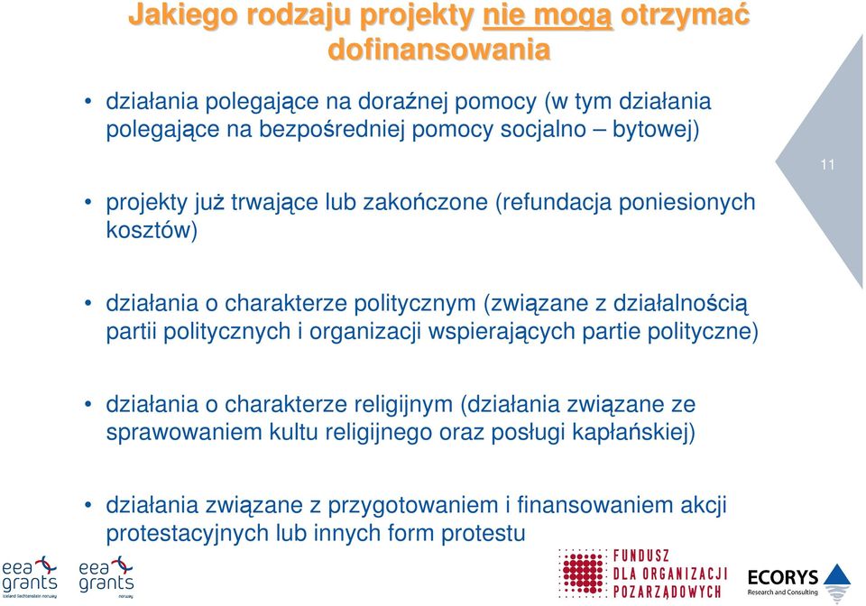 z działalnością partii politycznych i organizacji wspierających partie polityczne) działania o charakterze religijnym (działania związane ze