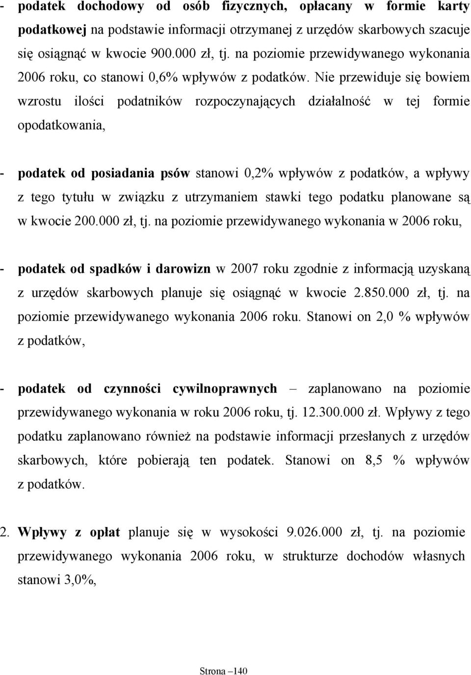 Nie przewiduje się bowiem wzrostu ilości podatników rozpoczynających działalność w tej formie opodatkowania, - podatek od posiadania psów stanowi 0,2% wpływów z podatków, a wpływy z tego tytułu w