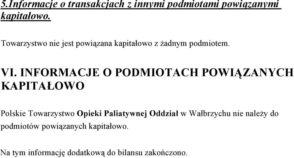 INFORMACJE O PODMIOTACH POWIĄZANYCH KAPITAŁOWO Polskie Towarzystwo Opieki Paliatywnej