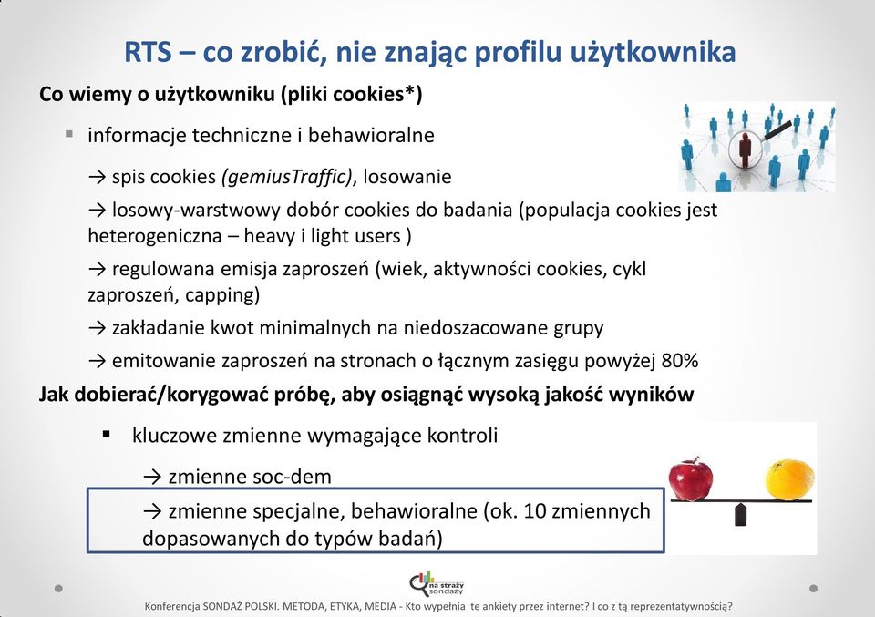 zaproszeń, capping) zakładanie kwot minimalnych na niedoszacowane grupy emitowanie zaproszeń na stronach o łącznym zasięgu powyżej 80% Jak dobierać/korygować próbę,