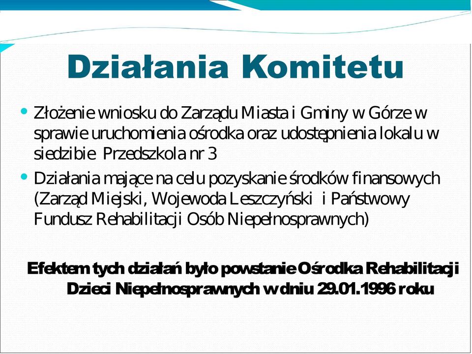 finansowych (Zarząd Miejski, Wojewoda Leszczyński i Państwowy Fundusz Rehabilitacji Osób