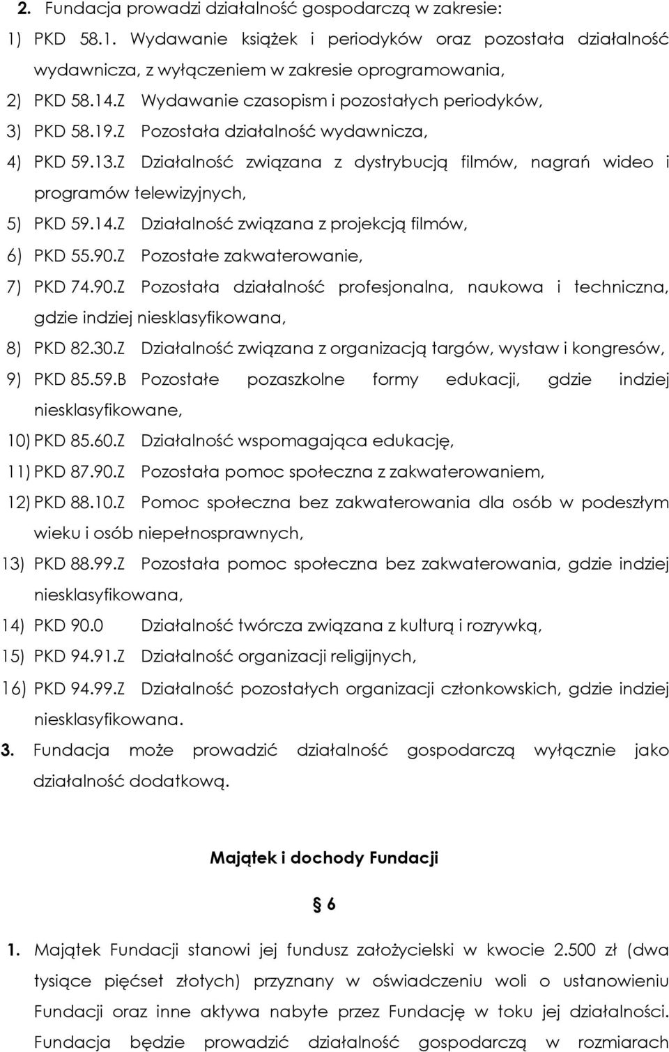 Z Działalność związana z dystrybucją filmów, nagrań wideo i programów telewizyjnych, 5) PKD 59.14.Z Działalność związana z projekcją filmów, 6) PKD 55.90.