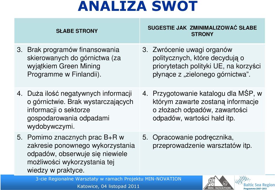 Brak wystarczających informacji o sektorze gospodarowania odpadami wydobywczymi. 5.