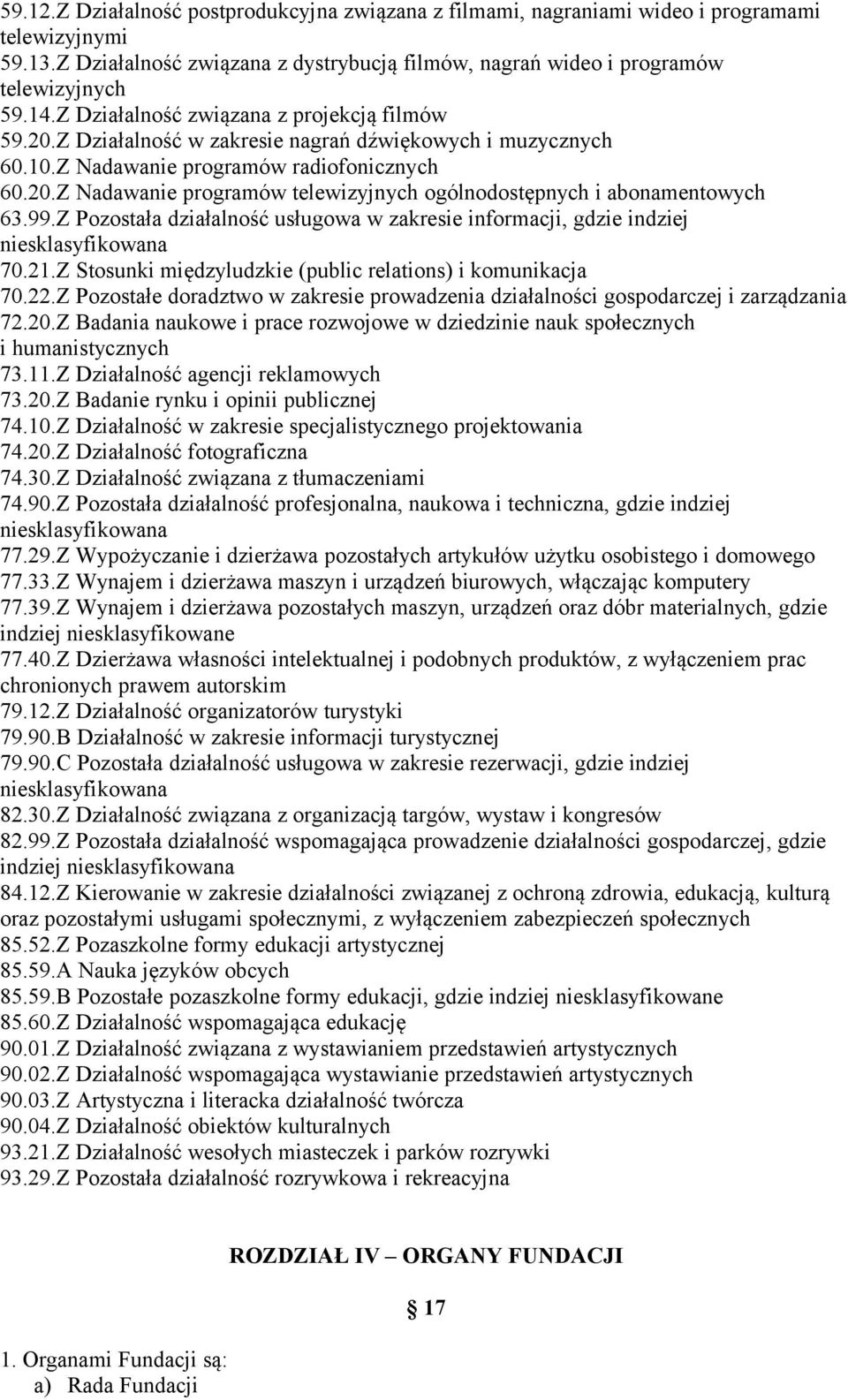 99.Z Pozostała działalność usługowa w zakresie informacji, gdzie indziej niesklasyfikowana 70.21.Z Stosunki międzyludzkie (public relations) i komunikacja 70.22.