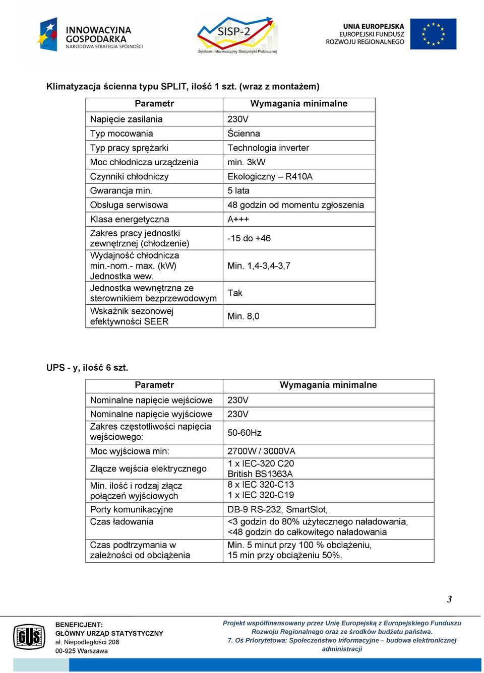 Nominalne napięcie wejściowe Nominalne napięcie wyjściowe Zakres częstotliwości napięcia wejściowego: Moc wyjściowa min: Złącze wejścia elektrycznego Min.