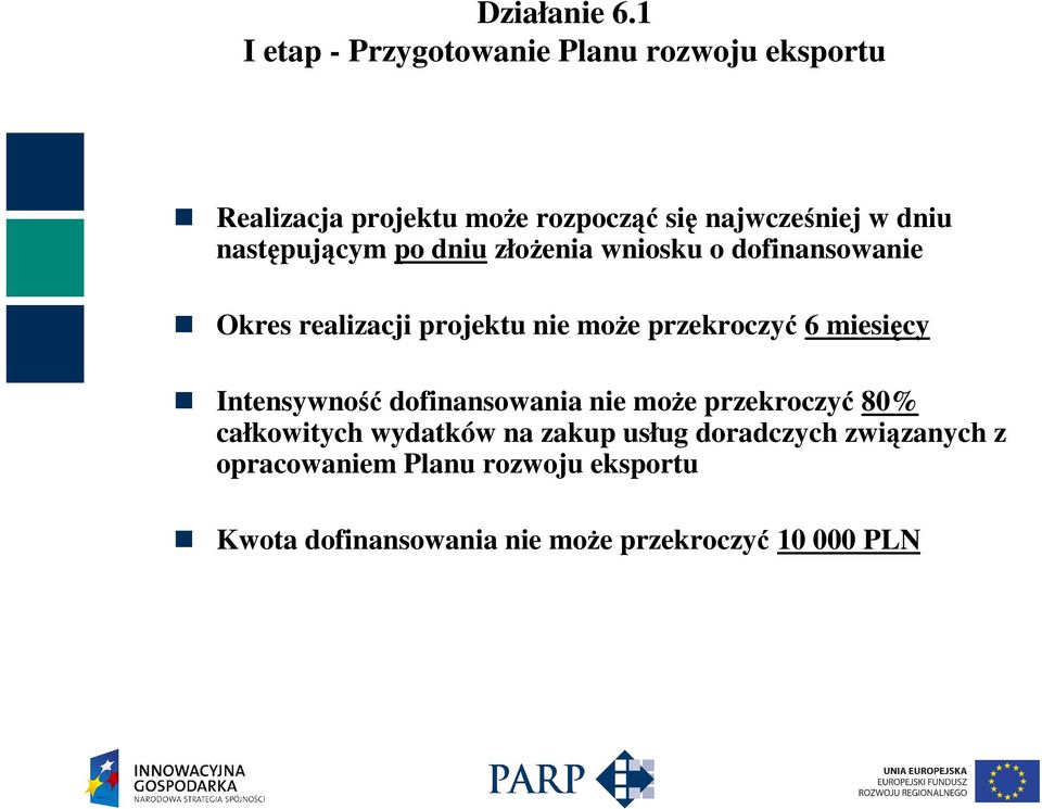 miesięcy Intensywność dofinansowania nie moŝe przekroczyć 80% całkowitych wydatków na zakup usług