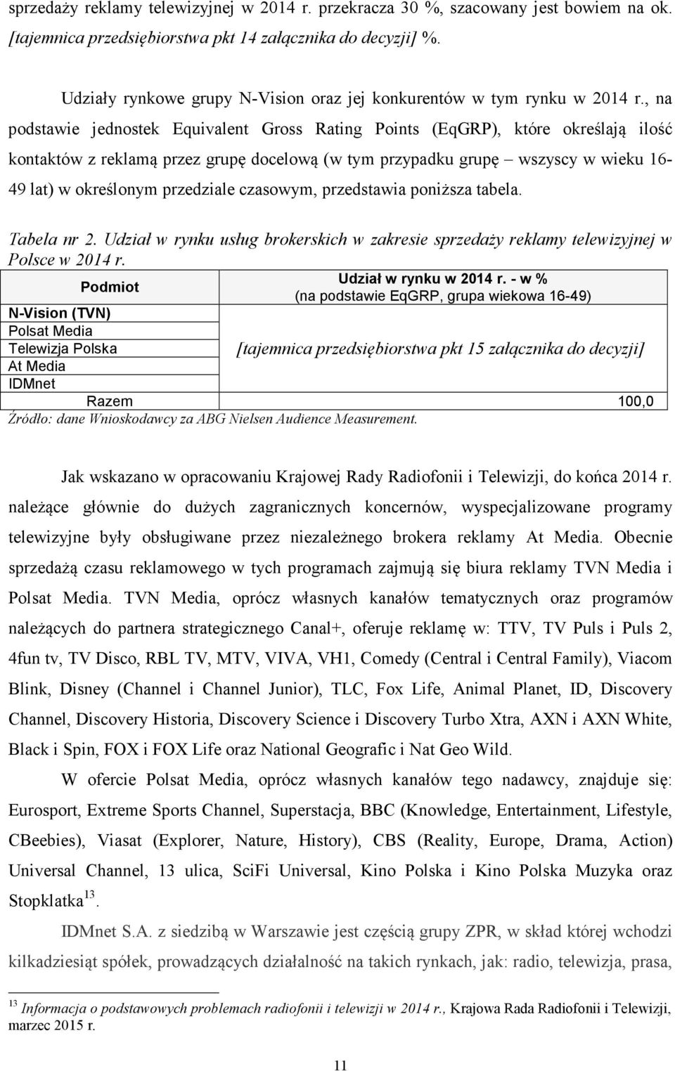 , na podstawie jednostek Equivalent Gross Rating Points (EqGRP), które określają ilość kontaktów z reklamą przez grupę docelową (w tym przypadku grupę wszyscy w wieku 16-49 lat) w określonym