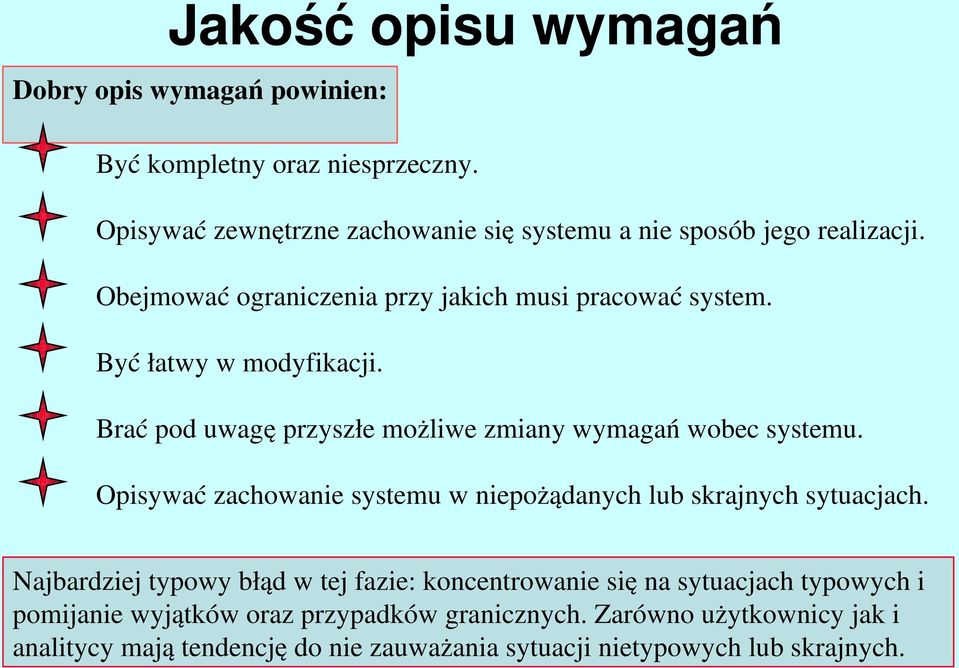 Opisywać zachowanie systemu w niepożądanych lub skrajnych sytuacjach.