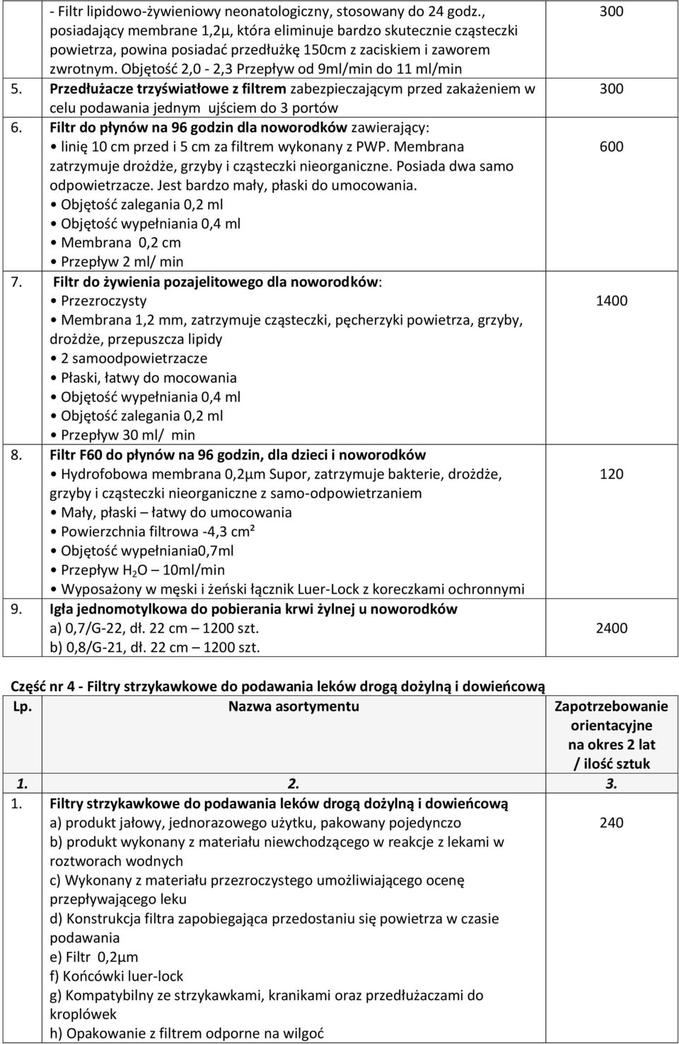 Objętość 2,0-2,3 Przepływ od 9ml/min do 11 ml/min 5. Przedłużacze trzyświatłowe z filtrem zabezpieczającym przed zakażeniem w celu podawania jednym ujściem do 3 portów 6.