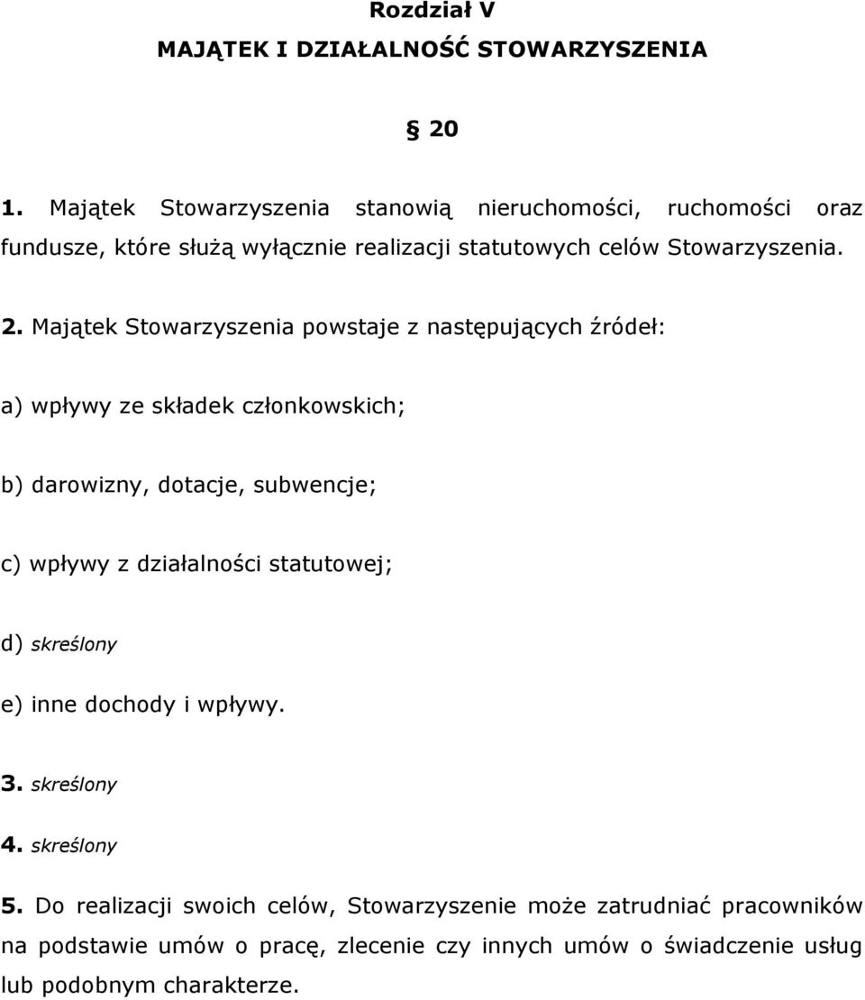 Majątek Stowarzyszenia powstaje z następujących źródeł: a) wpływy ze składek członkowskich; b) darowizny, dotacje, subwencje; c) wpływy z