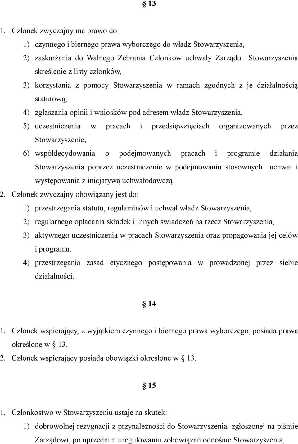 przedsięwzięciach organizowanych przez Stowarzyszenie, 6) współdecydowania o podejmowanych pracach i programie działania Stowarzyszenia poprzez uczestniczenie w podejmowaniu stosownych uchwał i