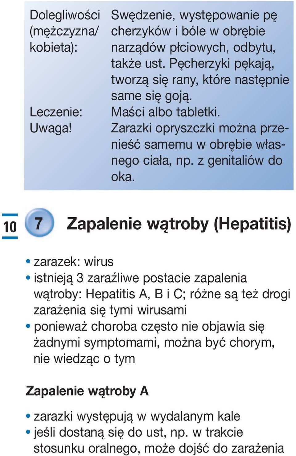 10 7 Zapalenie wątroby (Hepatitis) zarazek: wirus istnieją 3 zaraźliwe postacie zapalenia wątroby: Hepatitis A, B i C; różne są też drogi zarażenia się tymi wirusami ponieważ
