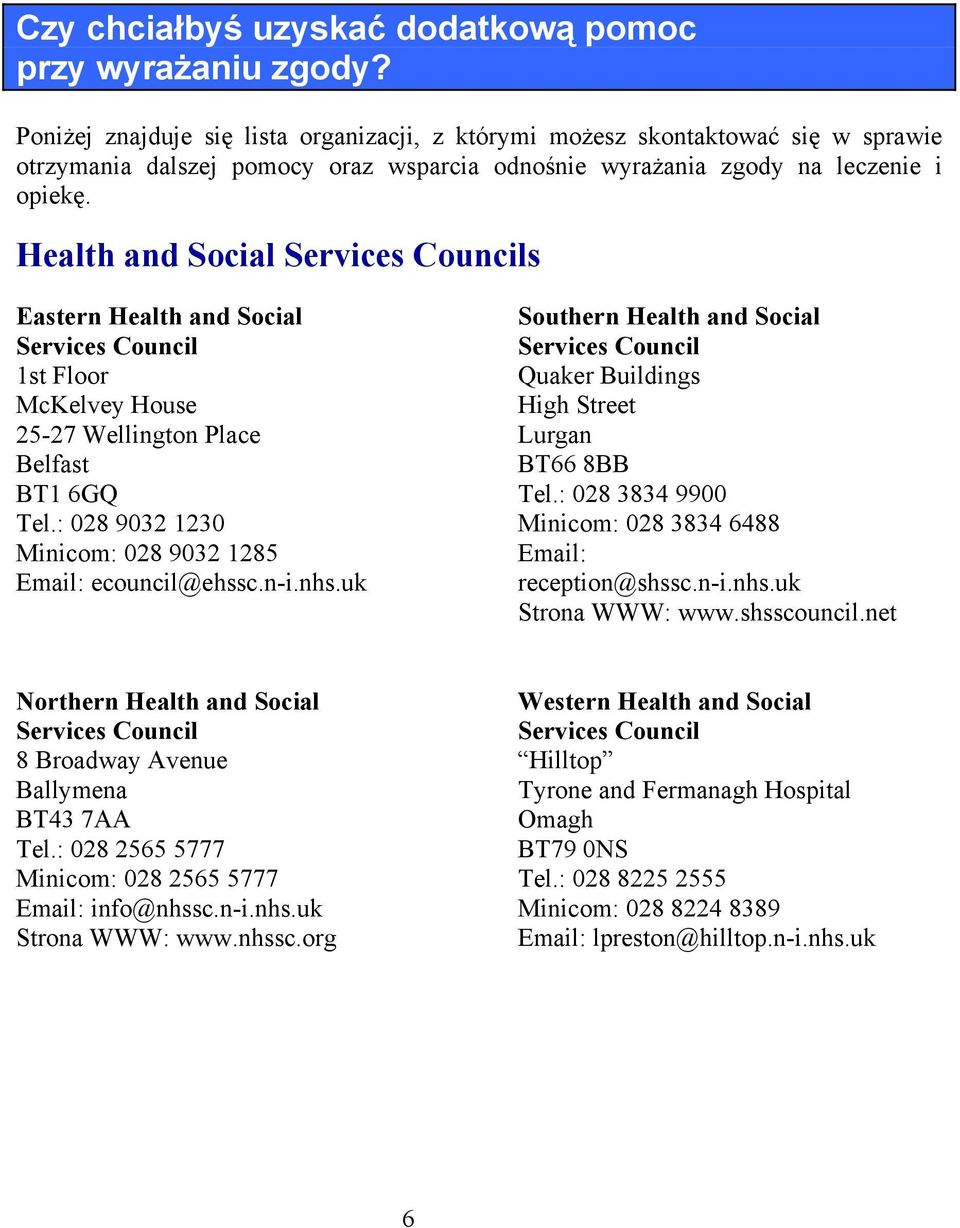 Health and Social Services Councils Eastern Health and Social Services Council 1st Floor McKelvey House 25-27 Wellington Place Belfast BT1 6GQ Tel.
