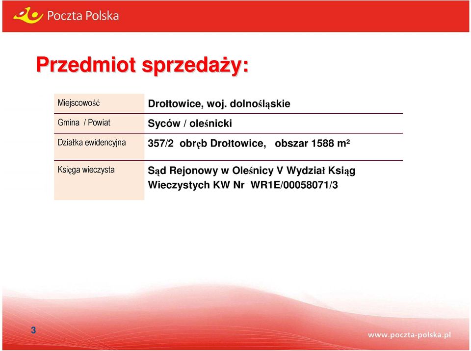 obręb Drołtowice, obszar 1588 m² Księga wieczysta Sąd