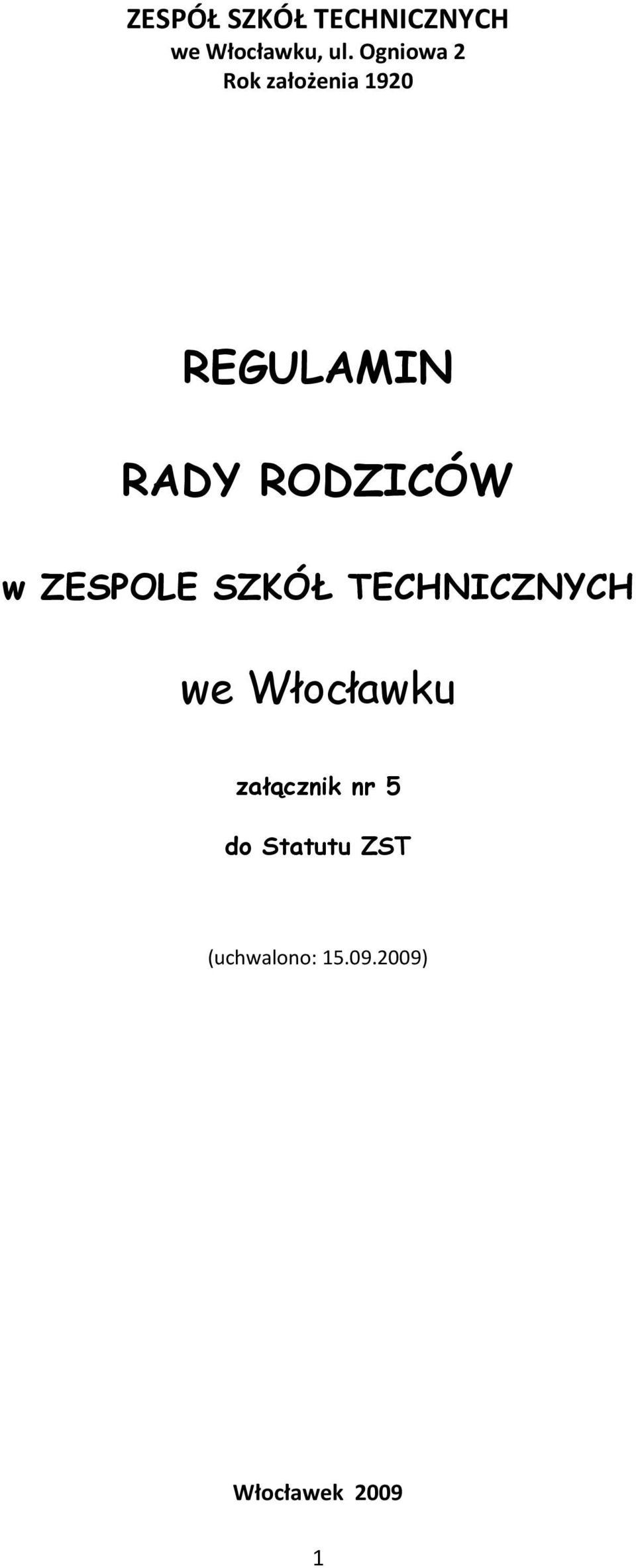 w ZESPOLE SZKÓŁ TECHNICZNYCH we Włocławku załącznik