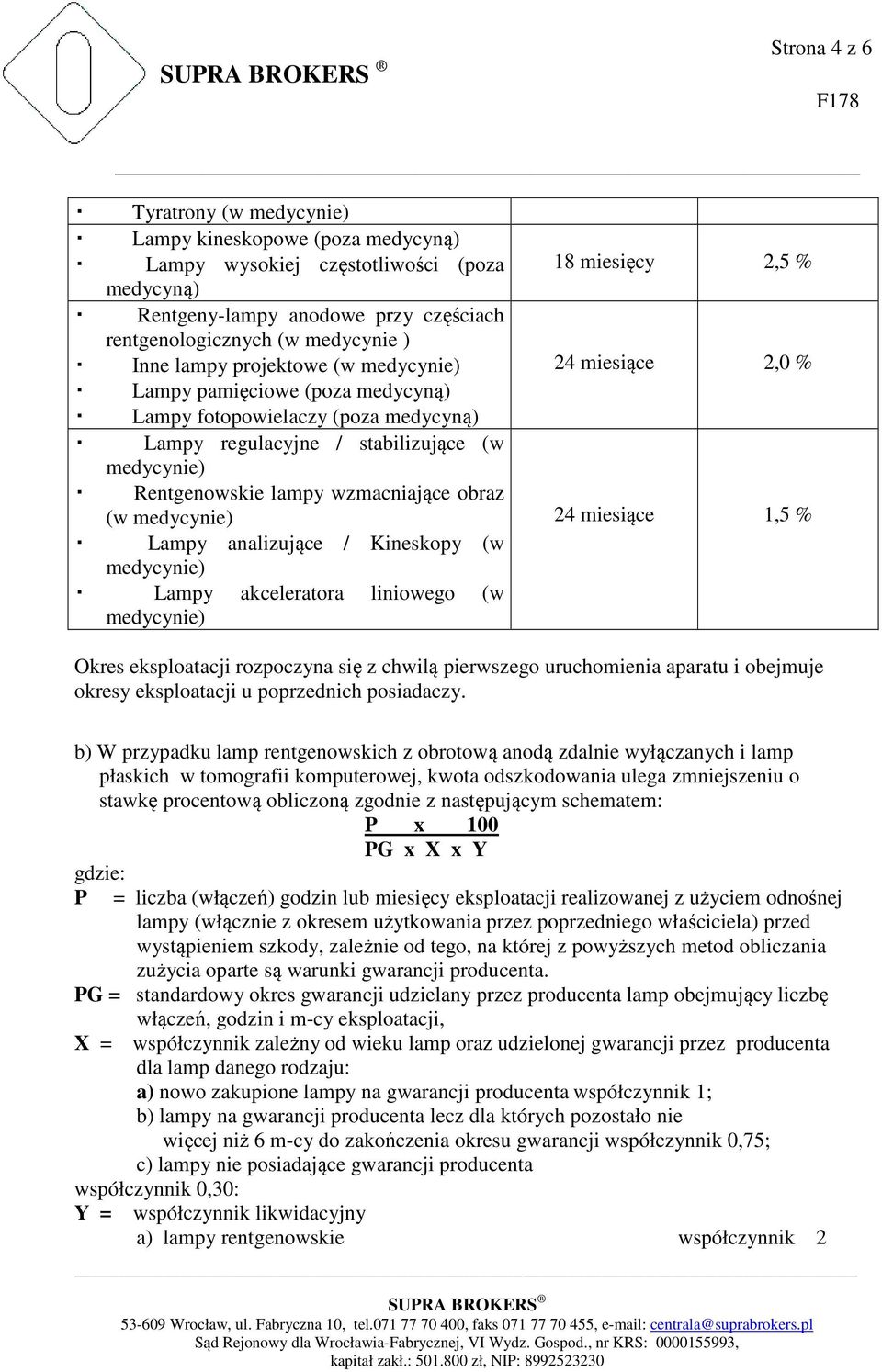 Lampy analizujące / Kineskopy (w medycynie) Lampy akceleratora liniowego (w medycynie) 18 miesięcy 2,5 % 24 miesiące 2,0 % 24 miesiące 1,5 % Okres eksploatacji rozpoczyna się z chwilą pierwszego