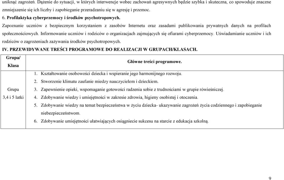6. Profilaktyka cyberprzemocy i środków psychotropowych. Zapoznanie uczniów z bezpiecznym korzystaniem z zasobów Internetu oraz zasadami publikowania prywatnych danych na profilach społecznościowych.