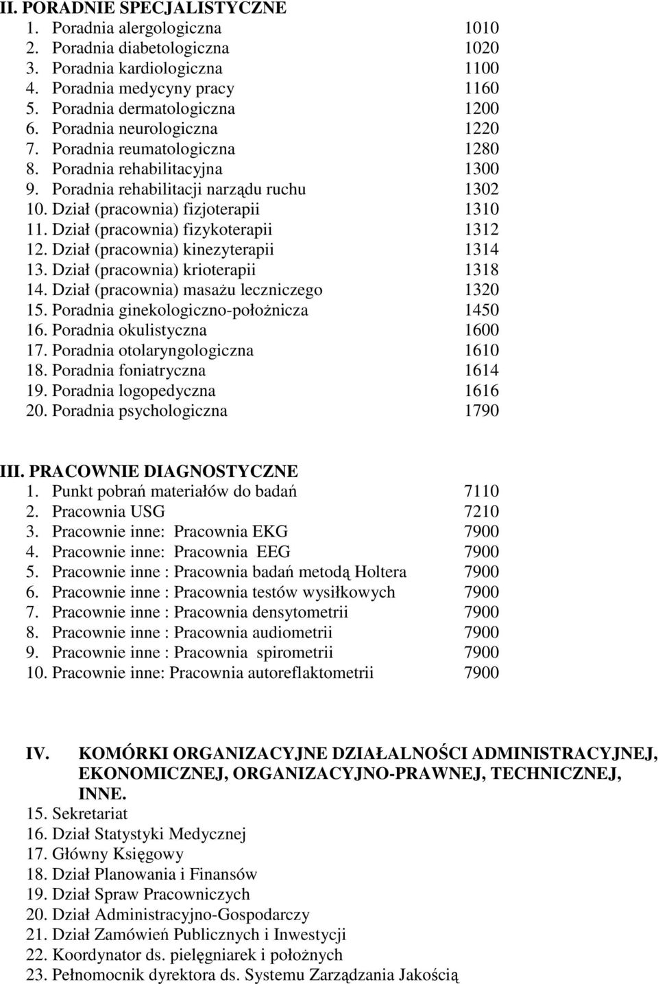 Dział (pracownia) fizykoterapii 1312 12. Dział (pracownia) kinezyterapii 1314 13. Dział (pracownia) krioterapii 1318 14. Dział (pracownia) masaŝu leczniczego 1320 15.