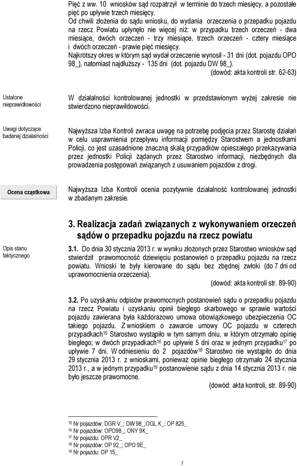 trzech orzeczeń - cztery miesiące i dwóch orzeczeń - prawie pięć miesięcy. Najkrótszy okres w którym sąd wydał orzeczenie wynosił - 31 dni (dot. pojazdu OPO 98_), natomiast najdłuższy - 135 dni (dot.