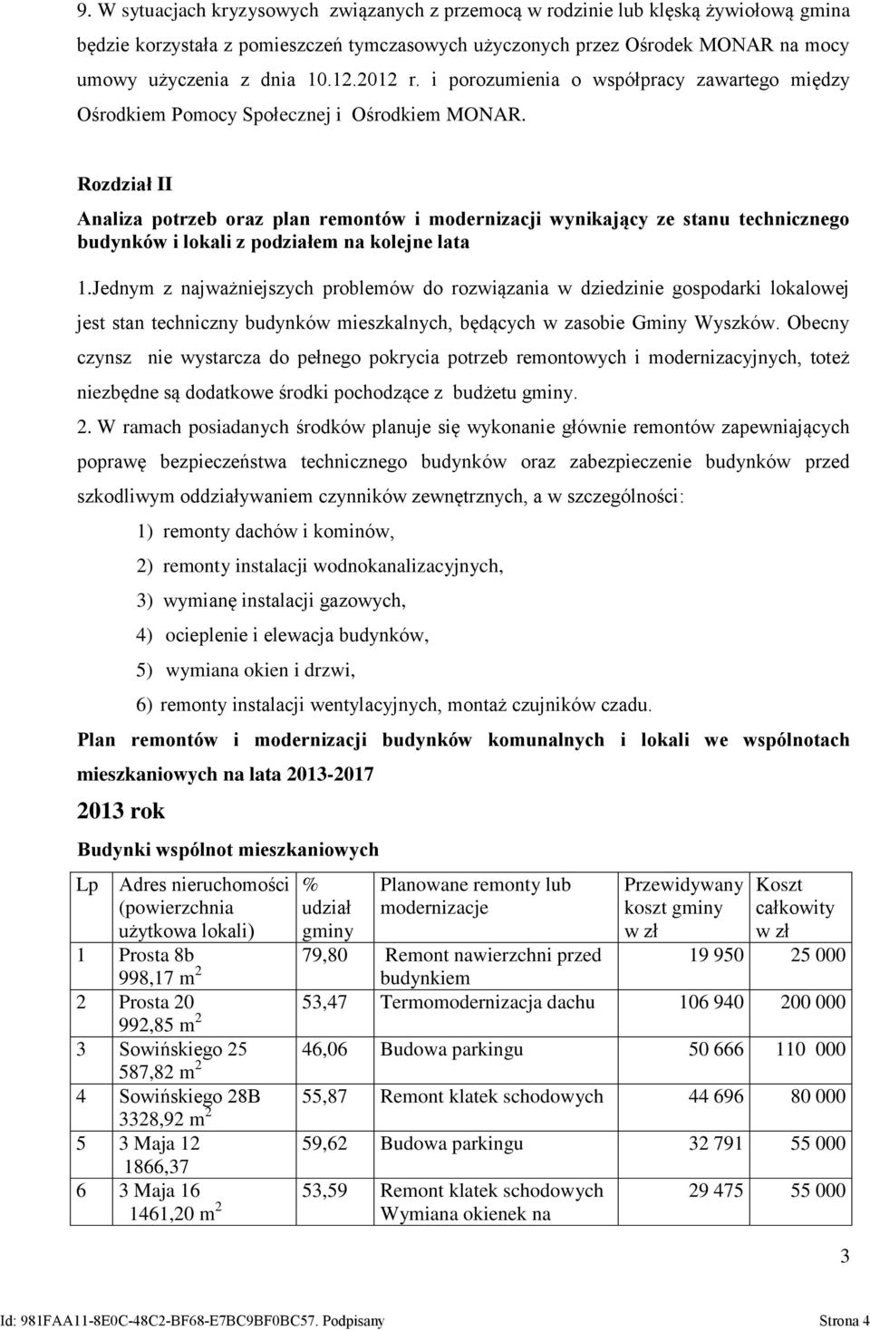 Rozdział II Analiza potrzeb oraz plan remontów i modernizacji wynikający ze stanu technicznego budynków i lokali z podziałem na kolejne lata 1.