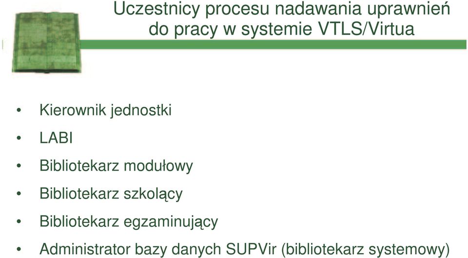 Bibliotekarz modułowy Bibliotekarz szkolący