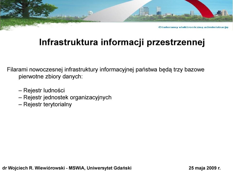 danych: Rejestr ludności Rejestr jednostek organizacyjnych Rejestr