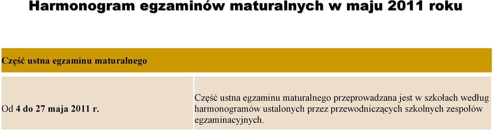 Część ustna egzaminu maturalnego przeprowadzana jest w szkołach