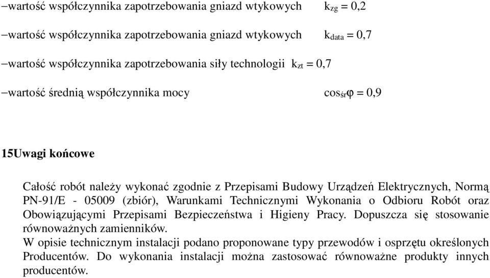 PN-91/E - 05009 (zbiór), Warunkami Technicznymi Wykonania o Odbioru Robót oraz Obowiązującymi Przepisami Bezpieczeństwa i Higieny Pracy.