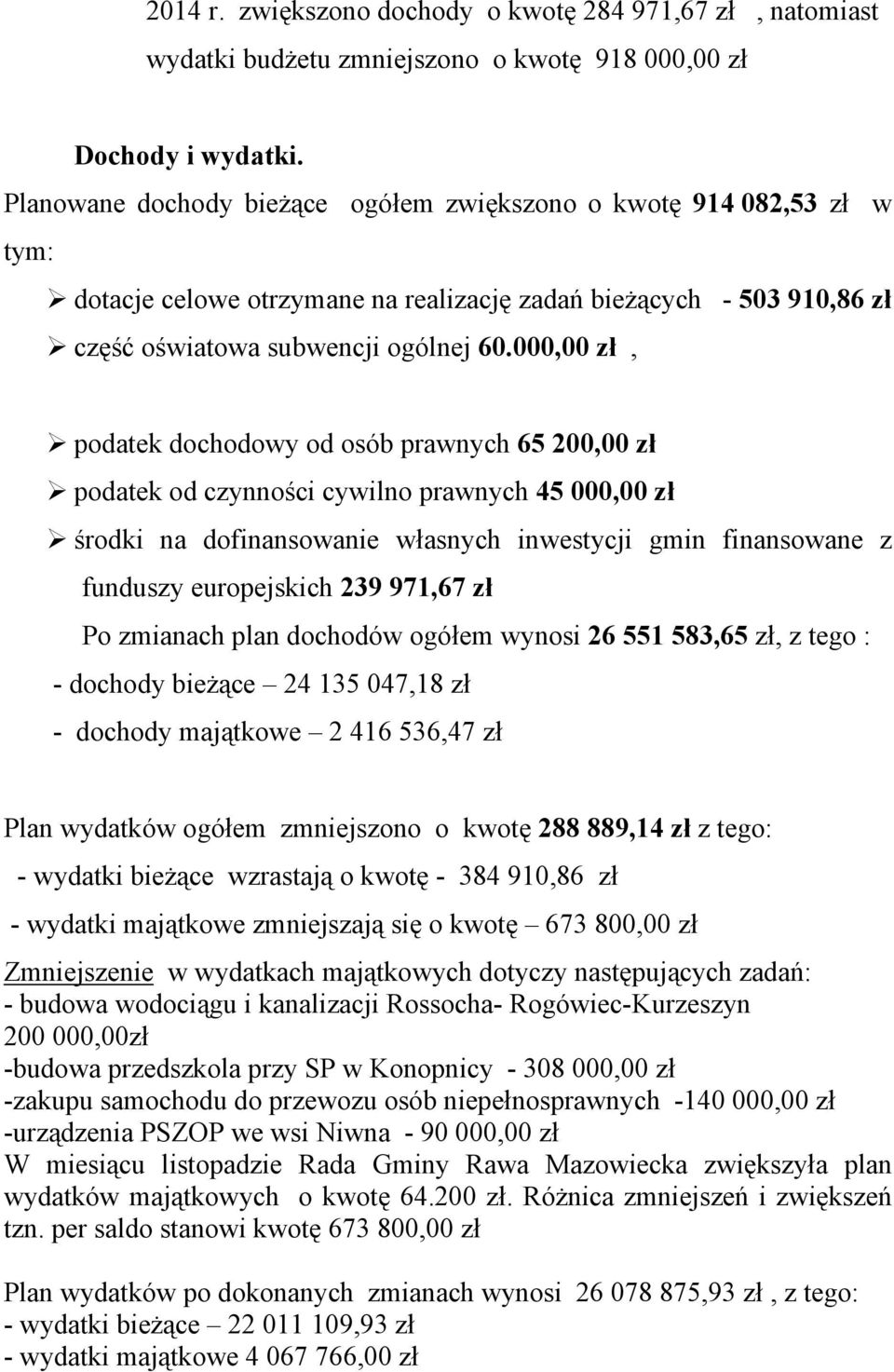 000,00 zł, podatek dochodowy od osób prawnych 65 200,00 zł podatek od czynności cywilno prawnych 45 000,00 zł środki na dofinansowanie własnych inwestycji gmin finansowane z funduszy europejskich 239