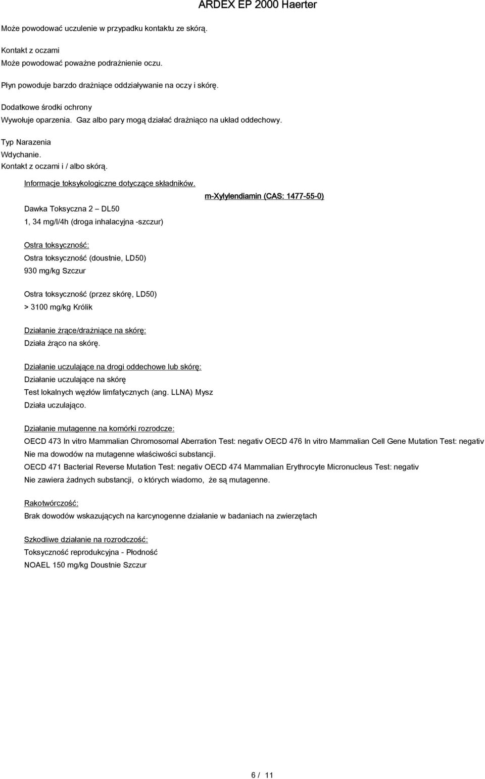 Informacje toksykologiczne dotyczące składników.