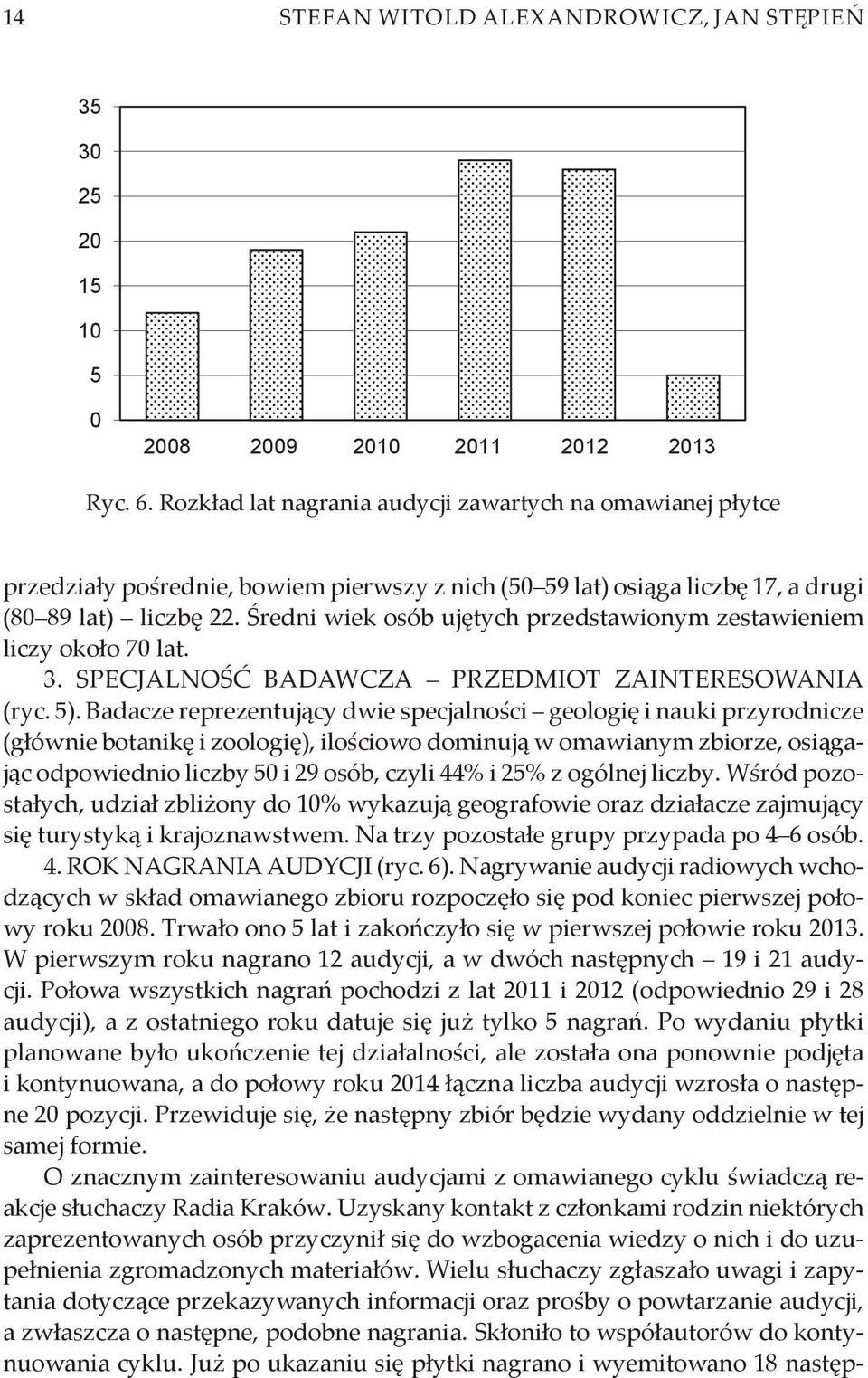 Średni wiek osób ujętych przedstawionym zestawieniem liczy około 7 lat. 3. SPECJALNOŚĆ BADAWCZA PRZEDMIOT ZAINTERESOWANIA (ryc. 5).