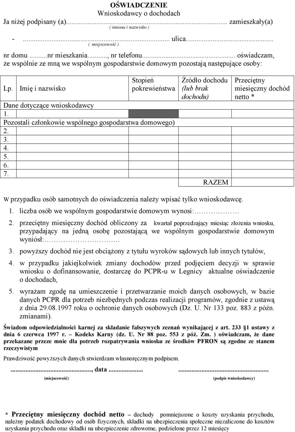 Pozostali członkowie wspólnego gospodarstwa domowego) 2. 3. 4. 5. 6. 7.