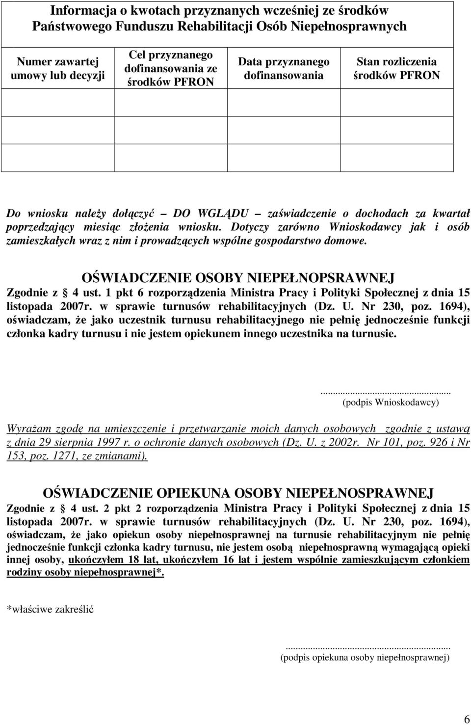 Dotyczy zarówno Wnioskodawcy jak i osób zamieszkałych wraz z nim i prowadzących wspólne gospodarstwo domowe. OŚWIADCZENIE OSOBY NIEPEŁNOPSRAWNEJ Zgodnie z 4 ust.