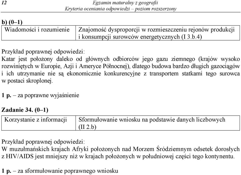 utrzymanie nie są ekonomicznie konkurencyjne z transportem statkami tego surowca w postaci skroplonej. 1 p. za poprawne wyjaśnienie Zadanie 34.