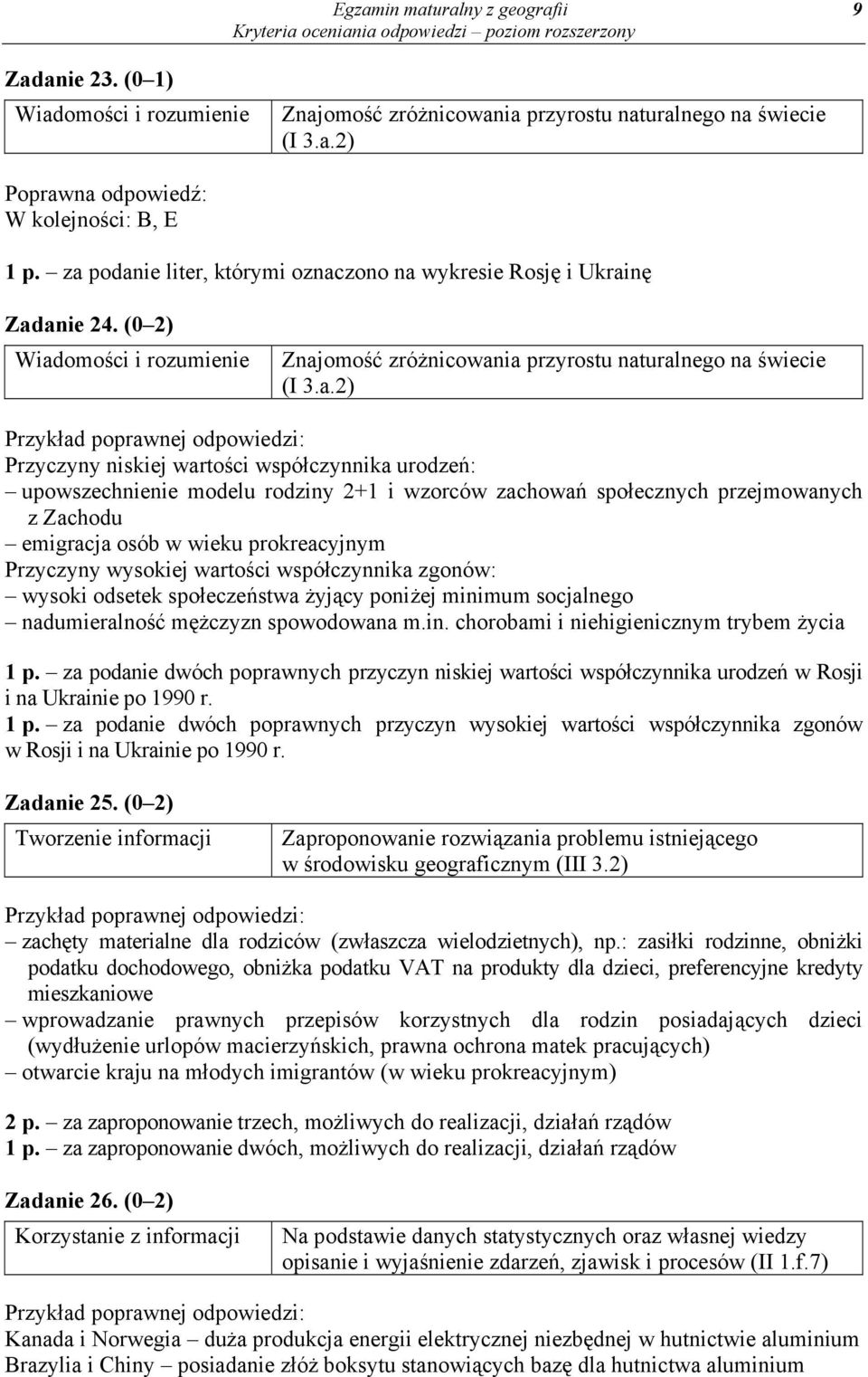 upowszechnienie modelu rodziny 2+1 i wzorców zachowań społecznych przejmowanych z Zachodu emigracja osób w wieku prokreacyjnym Przyczyny wysokiej wartości współczynnika zgonów: wysoki odsetek