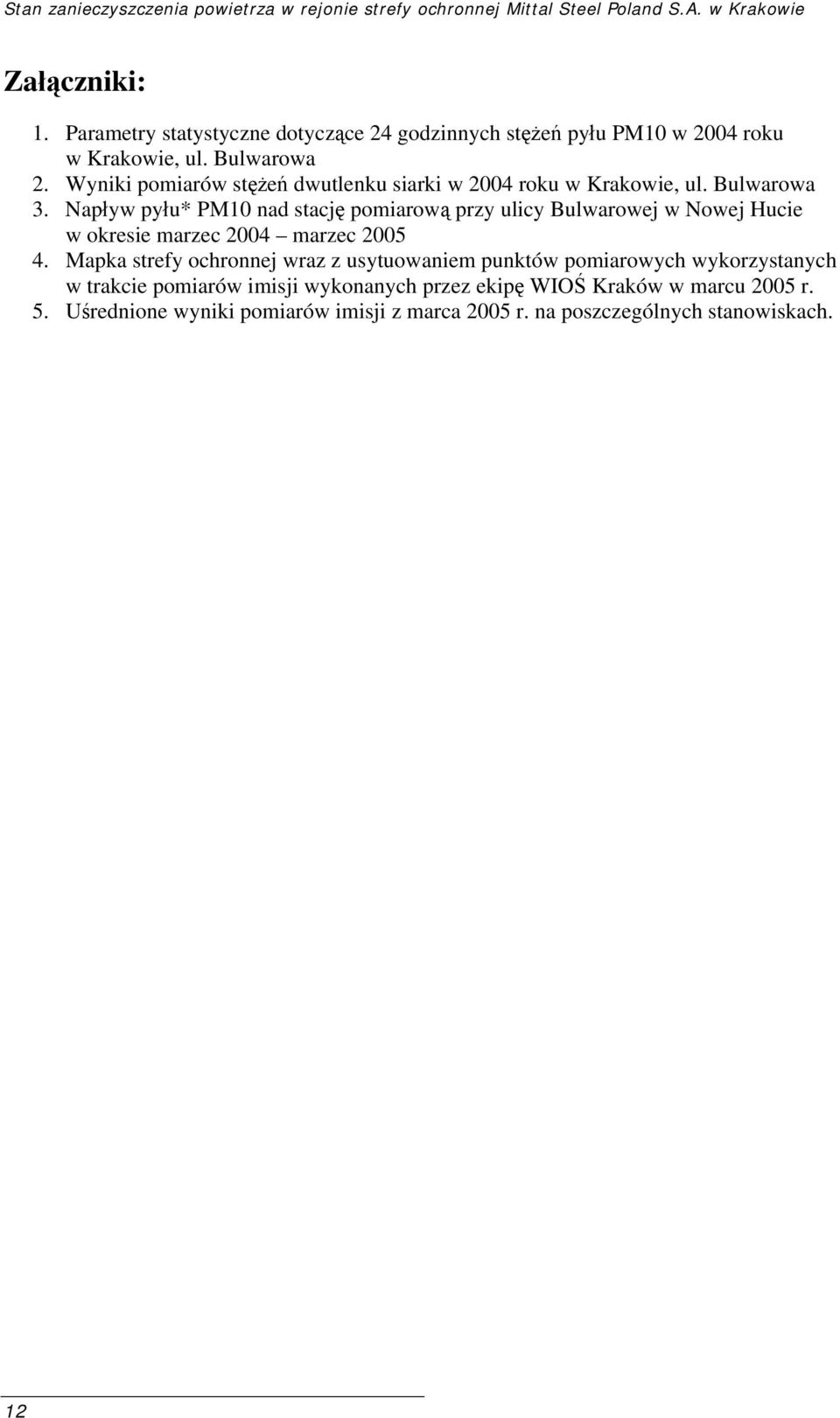 Wyniki pomiarów stężeń dwutlenku siarki w 2004 roku w Krakowie, ul. Bulwarowa 3.