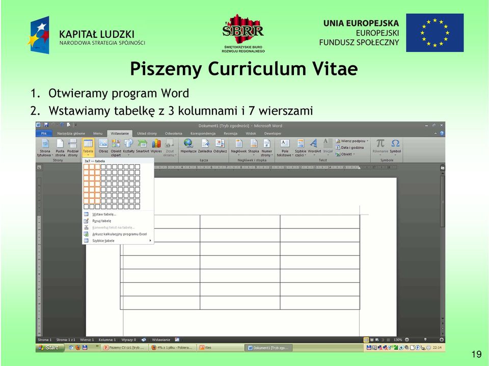 2. Wstawiamy tabelkę z 3