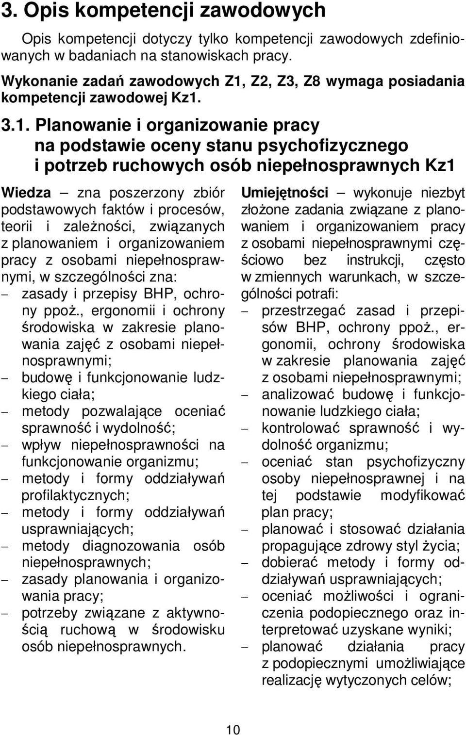 Z2, Z3, Z8 wymaga posiadania kompetencji zawodowej Kz1.