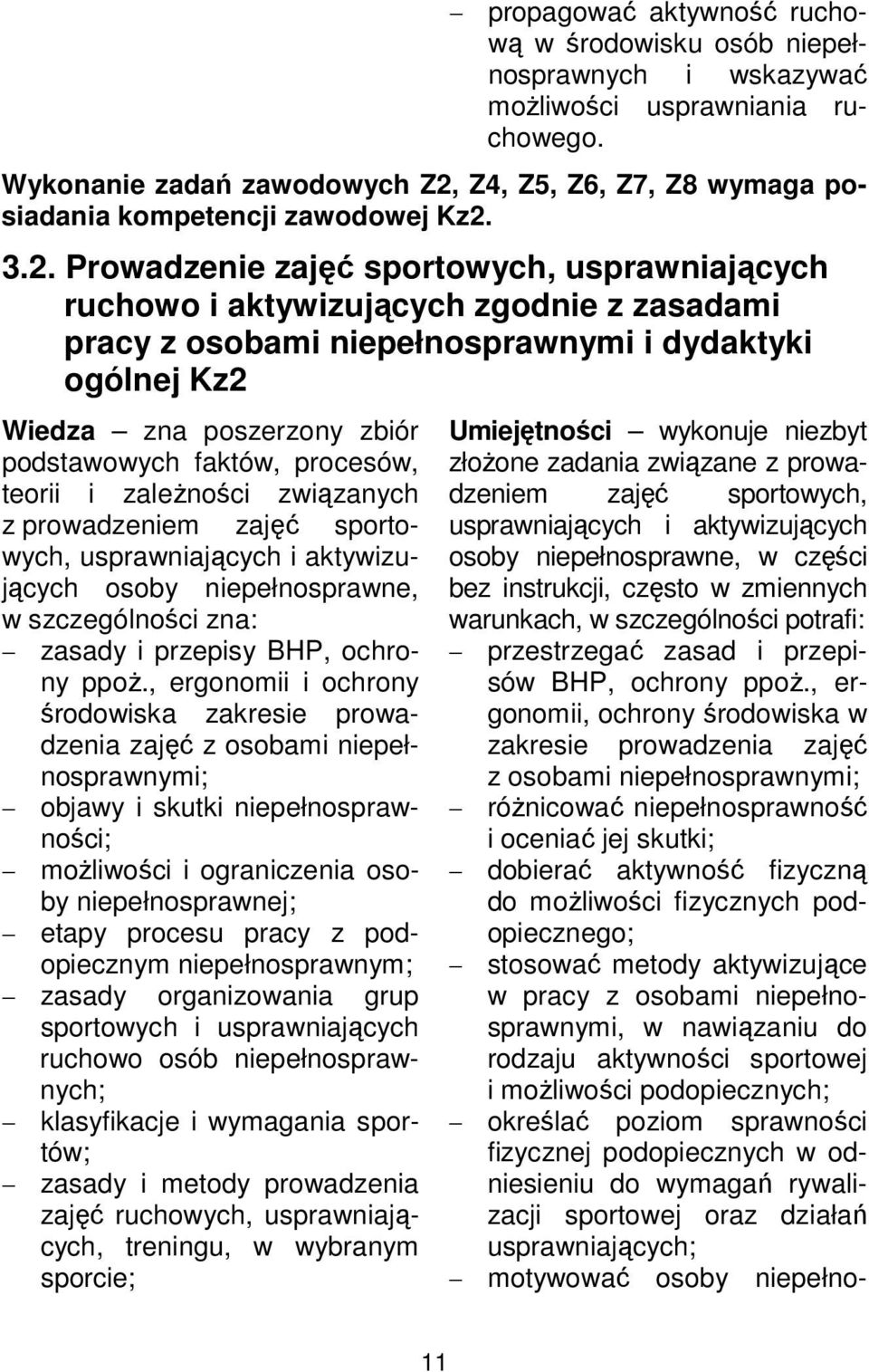 Z4, Z5, Z6, Z7, Z8 wymaga posiadania kompetencji zawodowej Kz2.