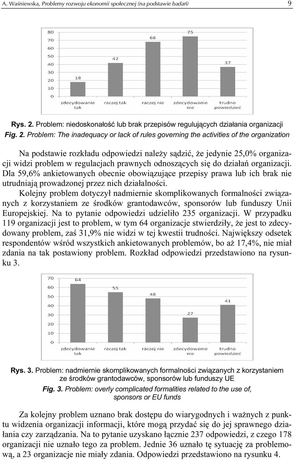 Problem: The inadequacy or lack of rules governing the activities of the organization Na podstawie rozkładu odpowiedzi należy sądzić, że jedynie 25,0% organizacji widzi problem w regulacjach prawnych