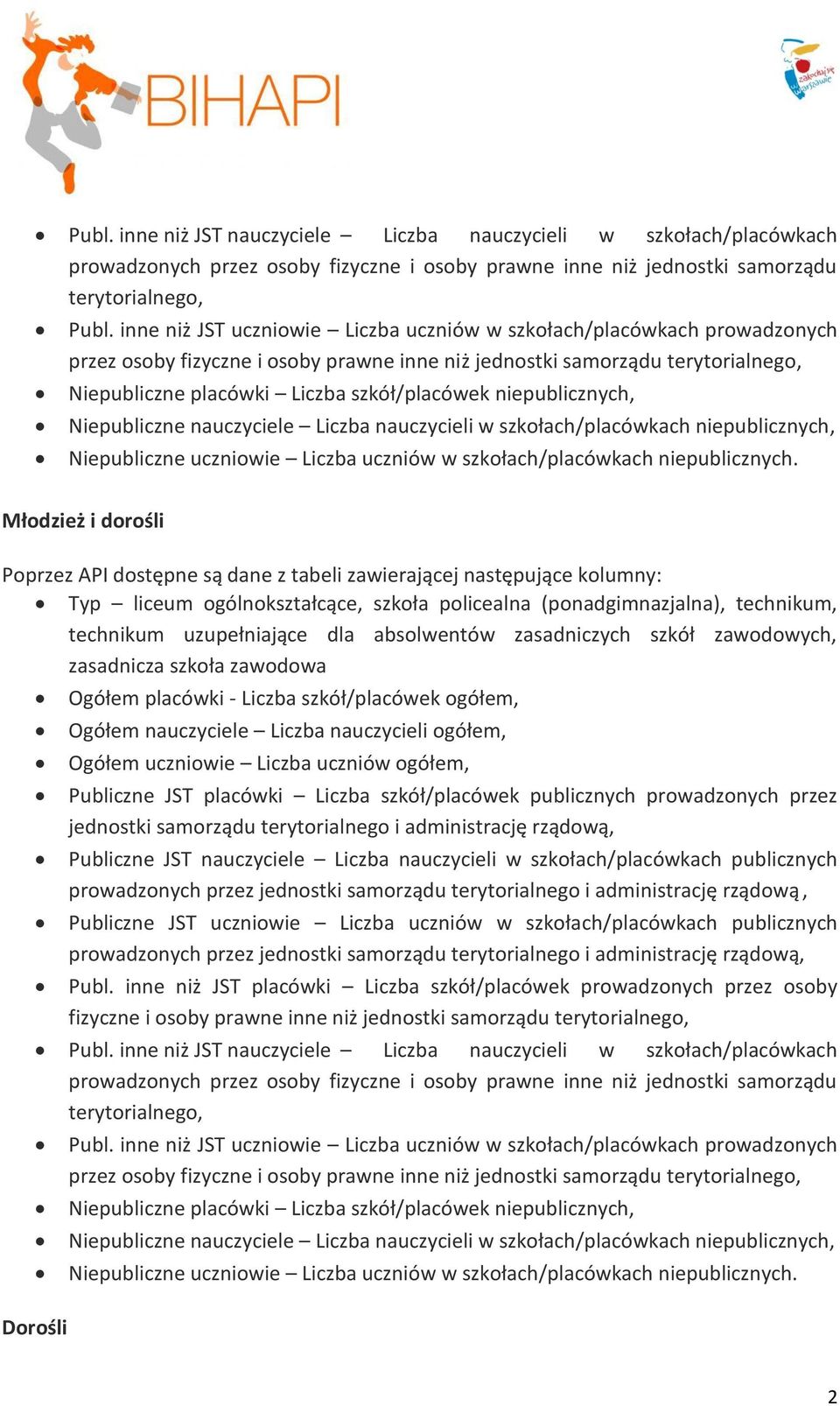 (ponadgimnazjalna), technikum, technikum uzupełniające dla absolwentów zasadniczych szkół zawodowych, zasadnicza