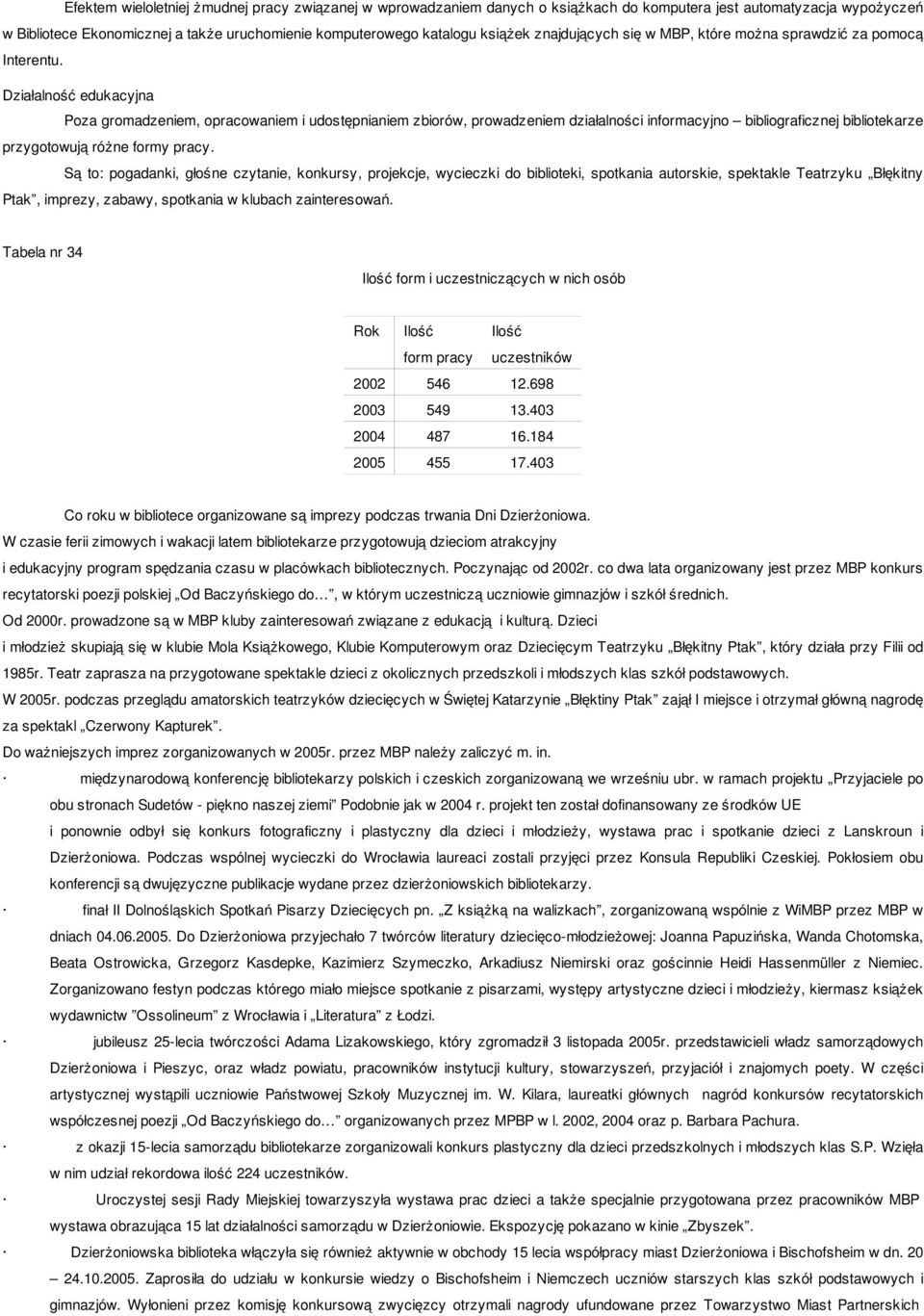 Działalność edukacyjna Poza gromadzeniem, opracowaniem i udostępnianiem zbiorów, prowadzeniem działalności informacyjno bibliograficznej bibliotekarze przygotowują różne formy pracy.