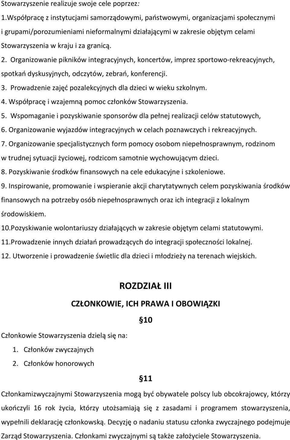 Organizowanie pikników integracyjnych, koncertów, imprez sportowo-rekreacyjnych, spotkań dyskusyjnych, odczytów, zebrań, konferencji. 3. Prowadzenie zajęć pozalekcyjnych dla dzieci w wieku szkolnym.