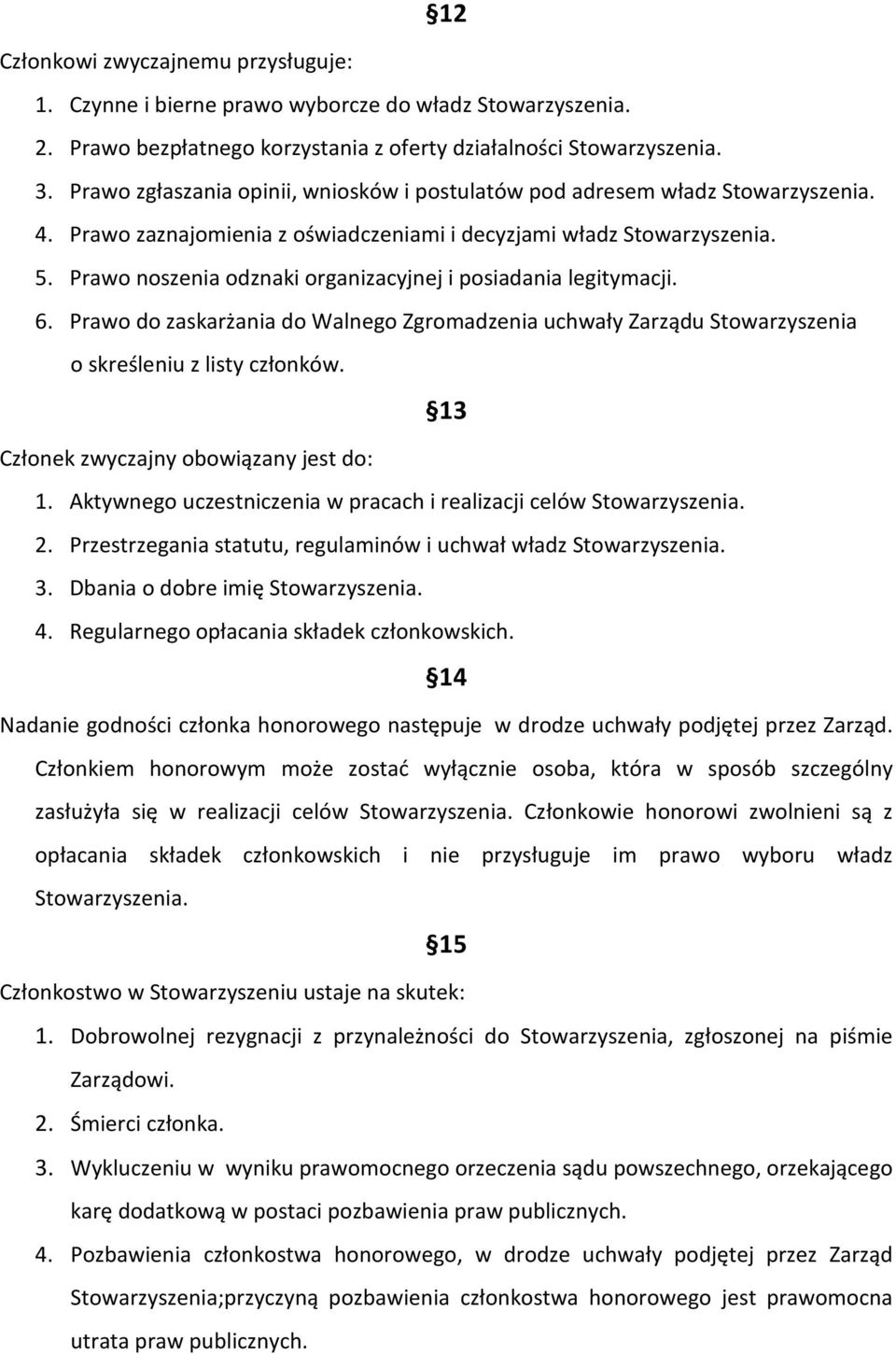 Prawo noszenia odznaki organizacyjnej i posiadania legitymacji. 6. Prawo do zaskarżania do Walnego Zgromadzenia uchwały Zarządu Stowarzyszenia o skreśleniu z listy członków.