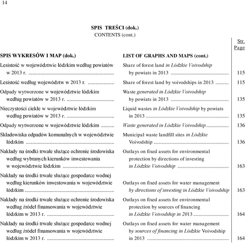 .. 115 Odpady wytworzone w województwie łódzkim według powiatów w 2013 r.... Nieczystości ciekłe w województwie łódzkim według powiatów w 2013 r.