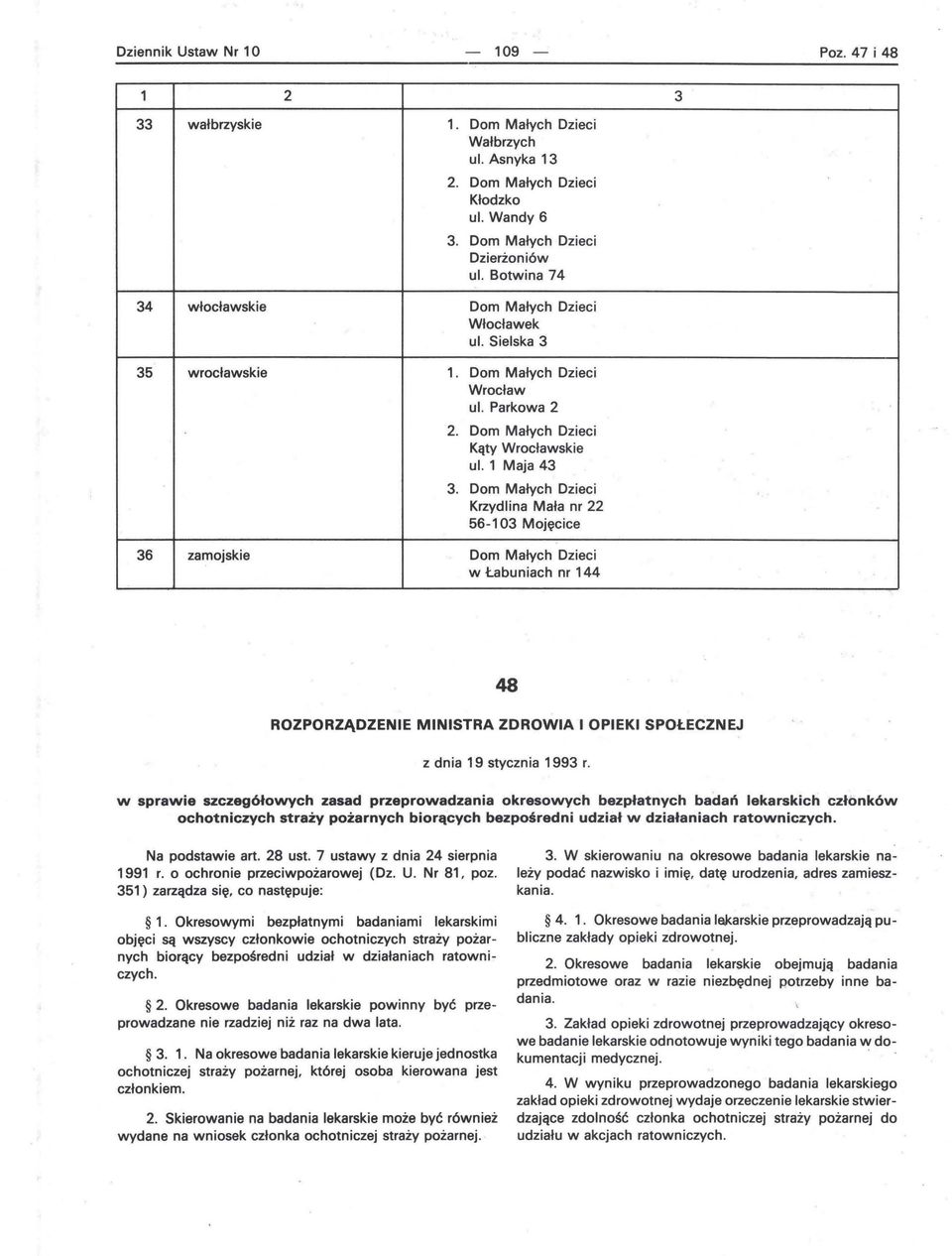 1 Maja 43 Krzydlina Mała nr 22 56-103 Mojęc i ce 36 zamojskie Dom Małych Dzieci w labuniach nr 144 48 ROZPORZĄDZENIE MINISTRA ZDROWIA I OPIEKI SPOŁECZNEJ z dnia 19 stycznia 1993 r.