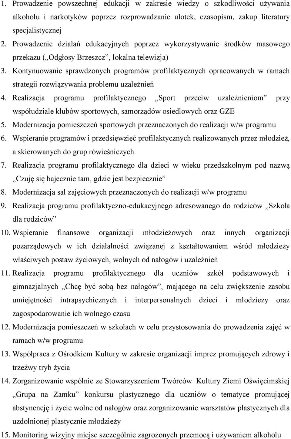 Kontynuowanie sprawdzonych programów profilaktycznych opracowanych w ramach strategii rozwiązywania problemu uzależnień 4.