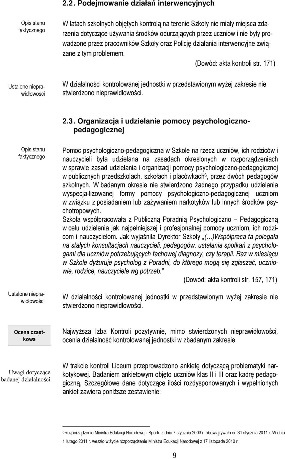 171) W działalności kontrolowanej jednostki w przedstawionym wyżej zakresie nie stwierdzono nieprawidłowości. 2.3.