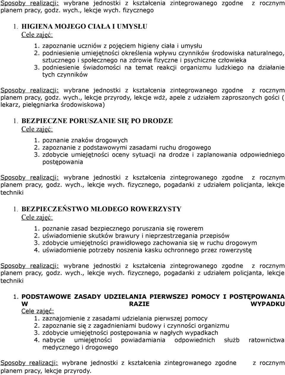 podniesienie świadomości na temat reakcji organizmu ludzkiego na działanie tych czynników planem pracy, godz. wych.