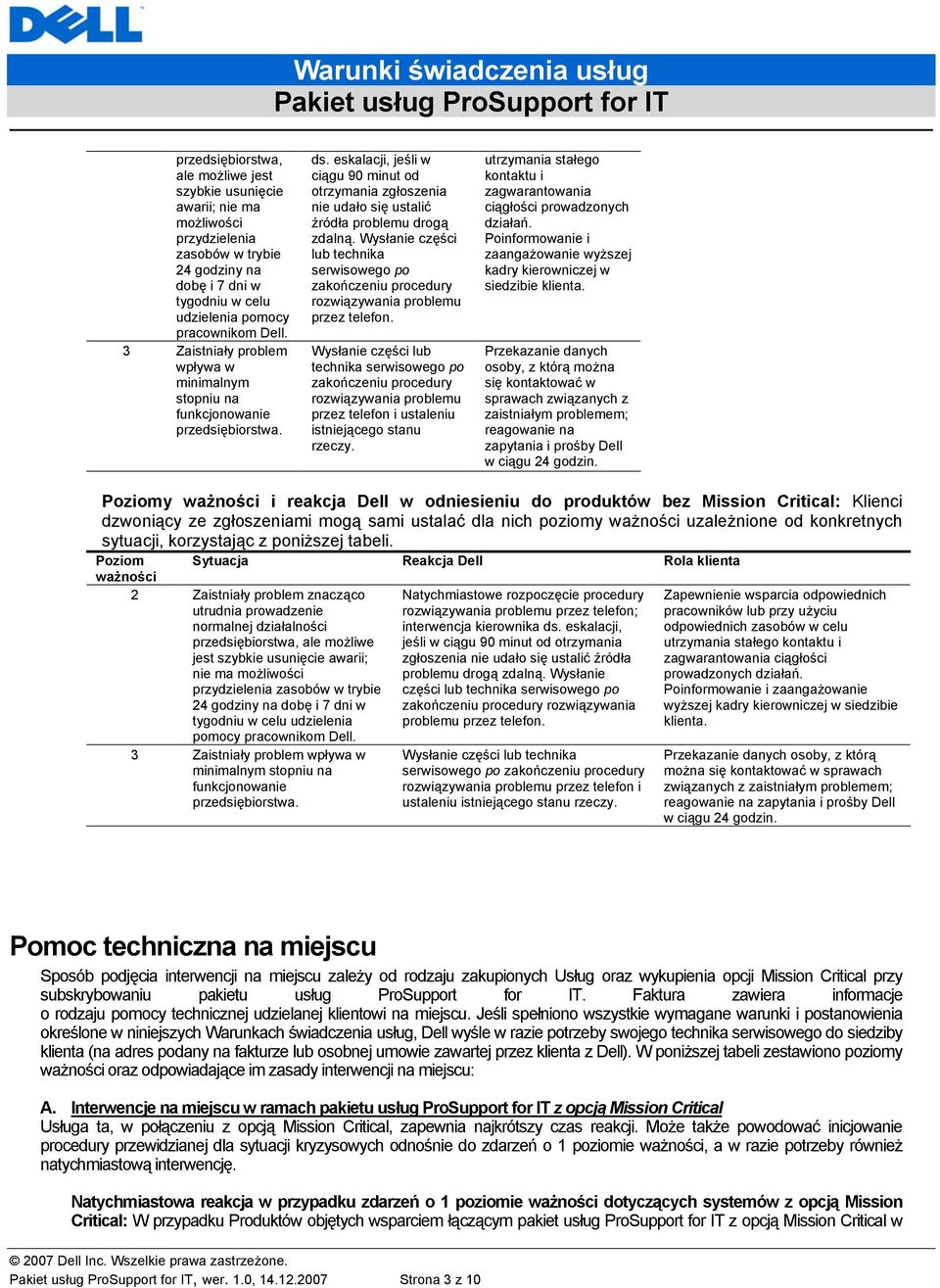 Wysłanie części lub technika serwisowego po zakończeniu procedury rozwiązywania problemu przez telefon.